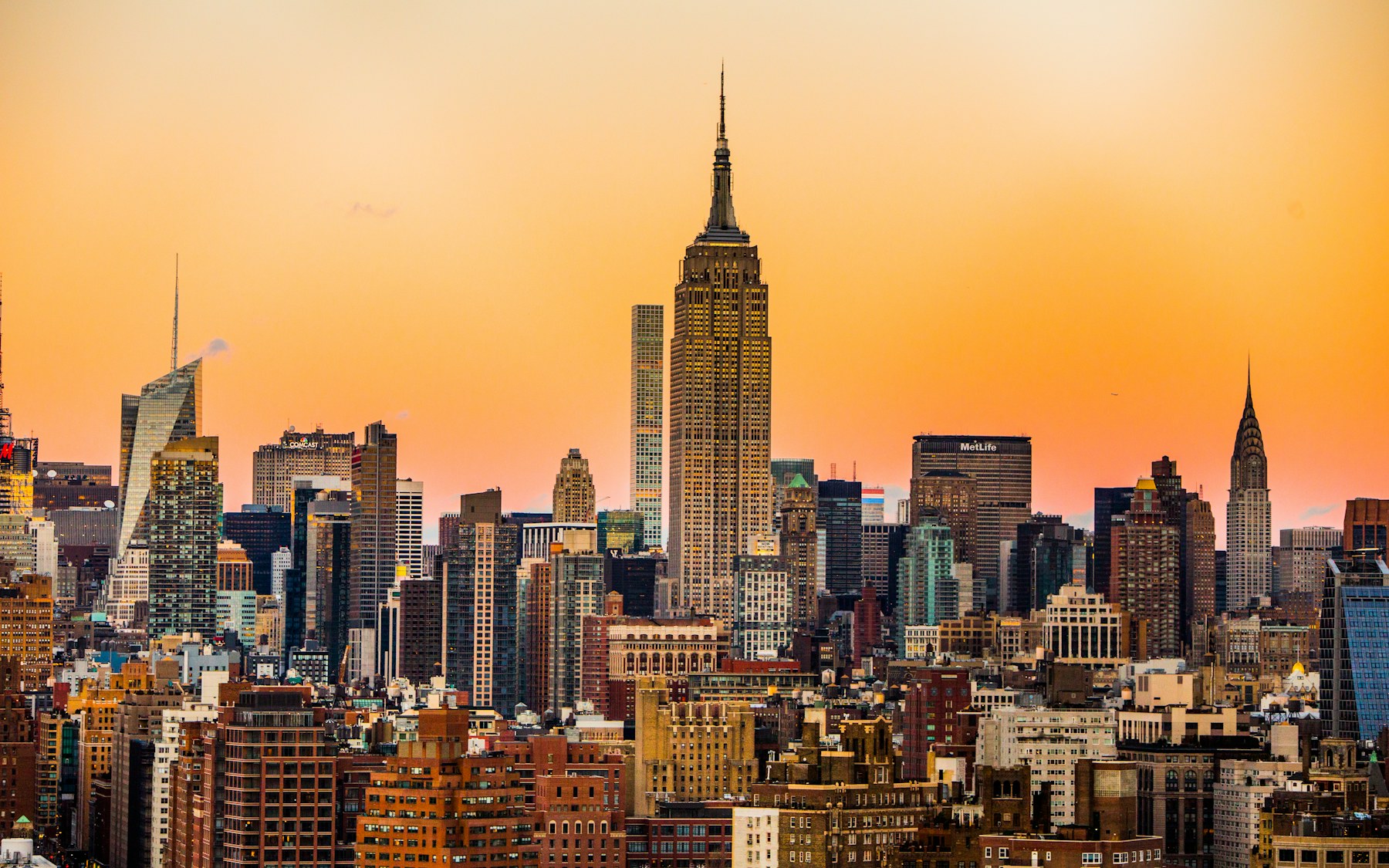 New York City skyline with the Empire State Building at sunset