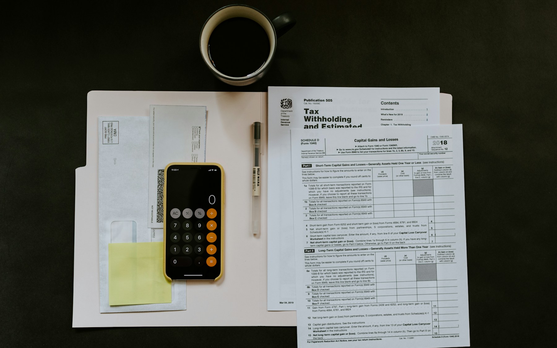 Payroll records and a calculator prepared for a scheduled review