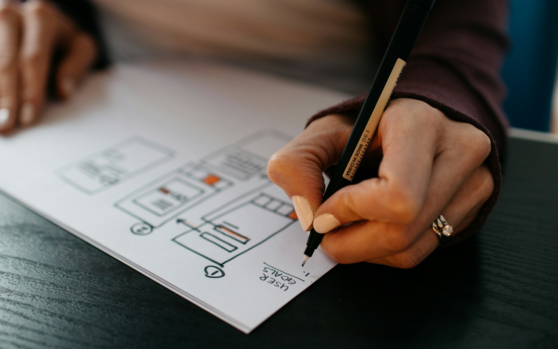 Designer sketching product wireframes on paper